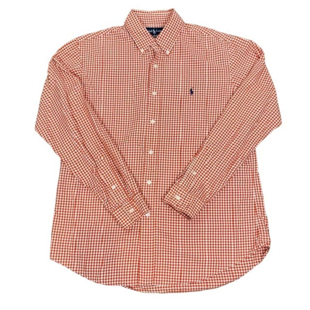 Ralph Lauren‎ Custom Fit Men's Button Down Shirt Orange White Check Size Large
